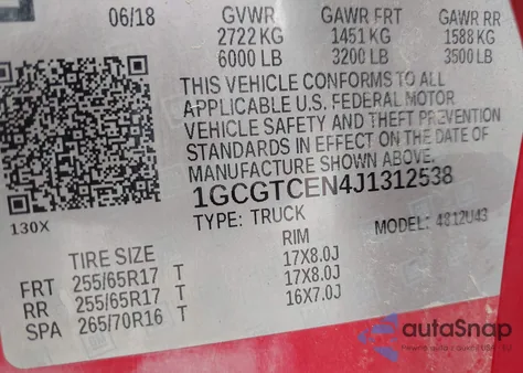 2018 Chevrolet Colorado Lt z USA, uszkodzony, nr VIN 1GCGTCEN4J1312538